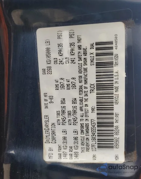 2004 Dodge Dakota Sxt z USA, uszkodzony, nr VIN 1D7FL16K94S554377